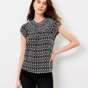 #44 LOFT  • BLACK AND WHITE TOP • EMBROIDERED SMOCKED NECK